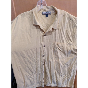 Tommy Bahama 100% Silk Button Up Shirt Mens Large Yellow‎ Hawaiian Short Sleeve